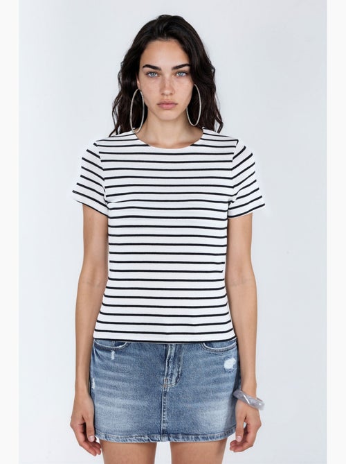 Camiseta de rayas de algodón con cuello redondo busem - Kiabi