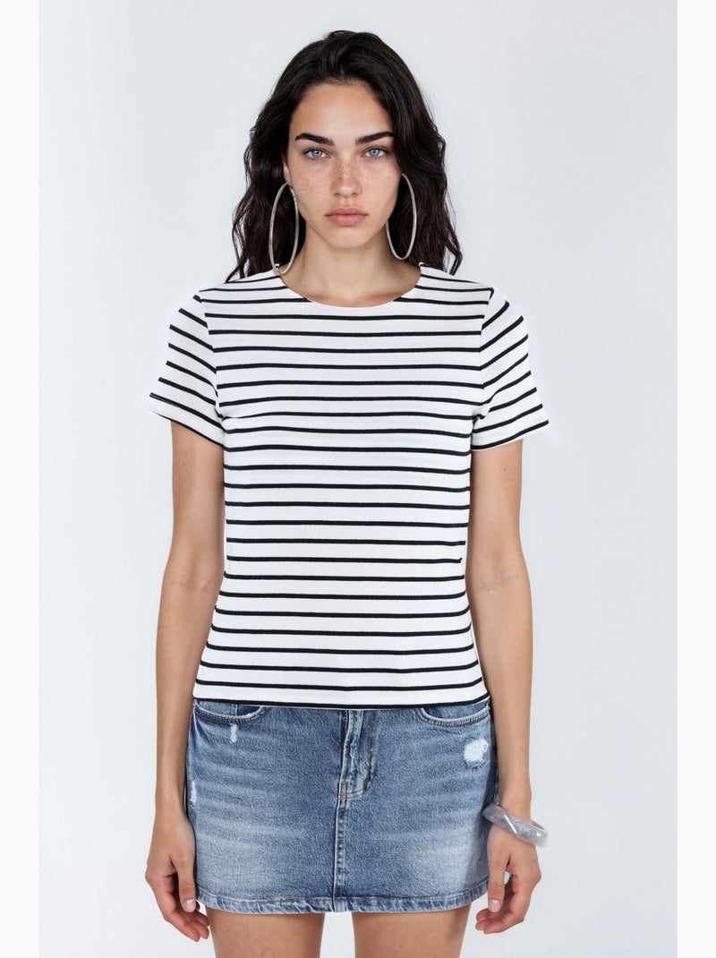 Camiseta de rayas de algodón con cuello redondo busem Multicolor - Kiabi