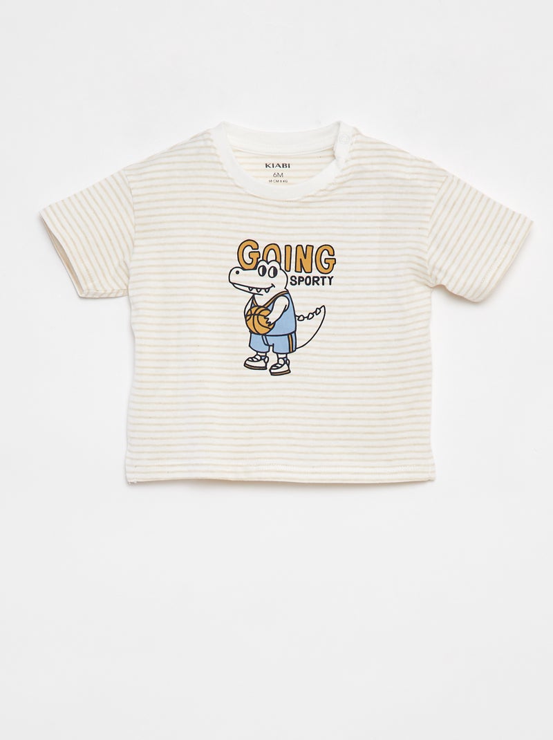 Camiseta de rayas de manga corta Blanco - Kiabi