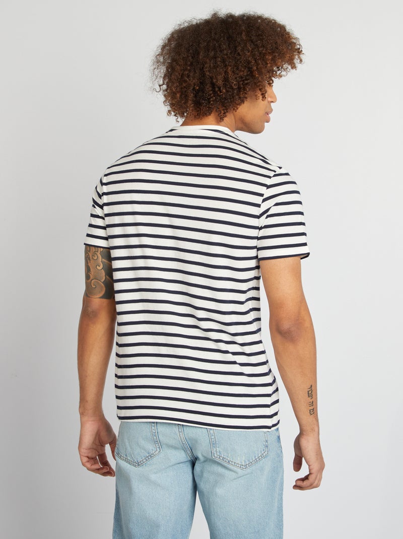 Camiseta de rayas de manga corta con cuello redondo BLANCO - Kiabi