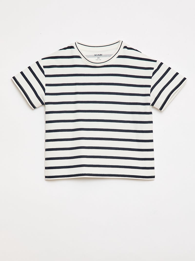 Camiseta de rayas de manga corta en algodón Blanco - Kiabi