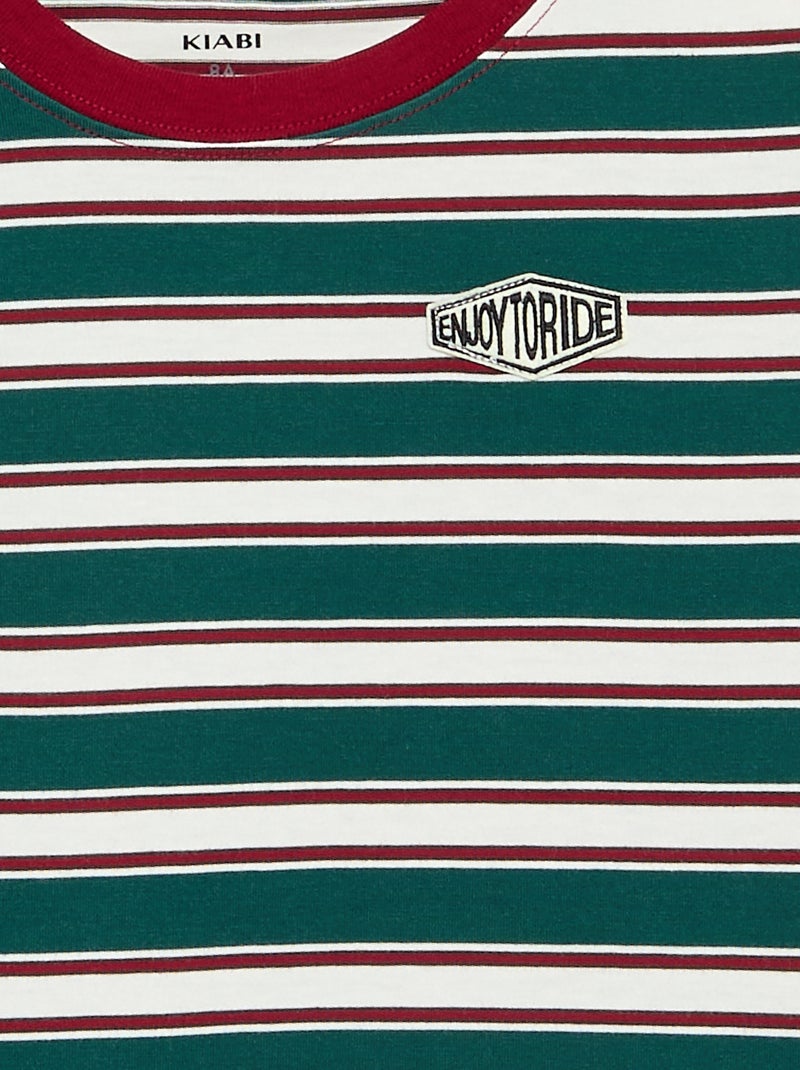 Camiseta de rayas de manga corta Verde - Kiabi