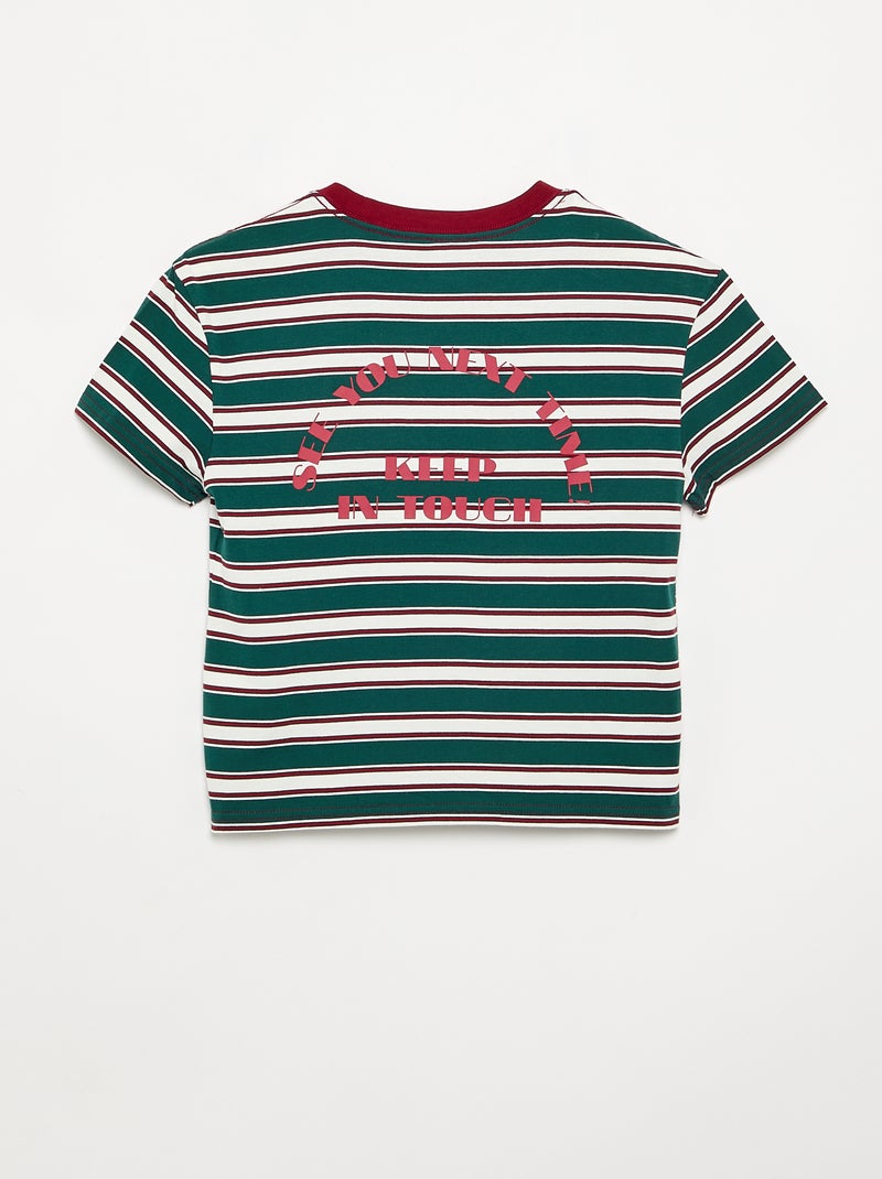 Camiseta de rayas de manga corta Verde - Kiabi