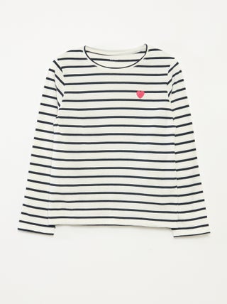 Camiseta de rayas de manga larga con cuello redondo