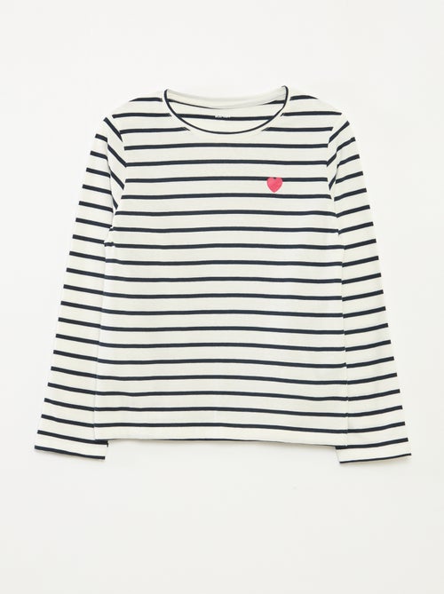 Camiseta de rayas de manga larga con cuello redondo - Kiabi