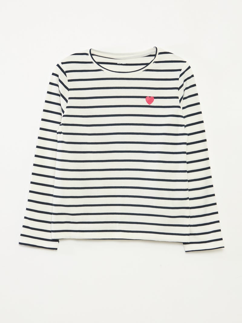 Camiseta de rayas de manga larga con cuello redondo Azul - Kiabi