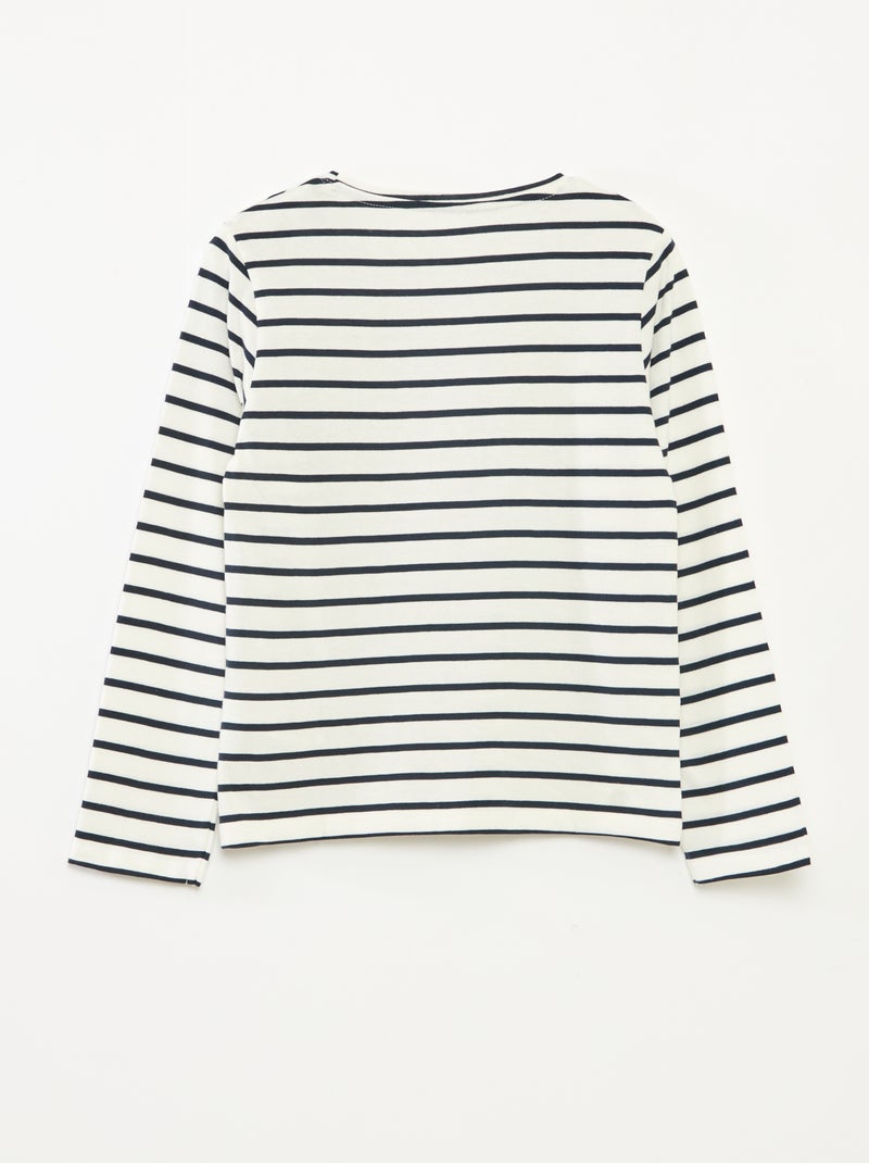 Camiseta de rayas de manga larga con cuello redondo Azul - Kiabi