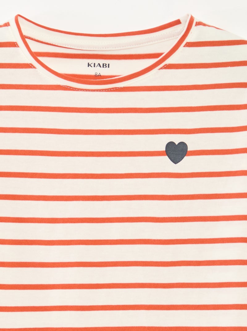 Camiseta de rayas de manga larga con cuello redondo Naranja - Kiabi