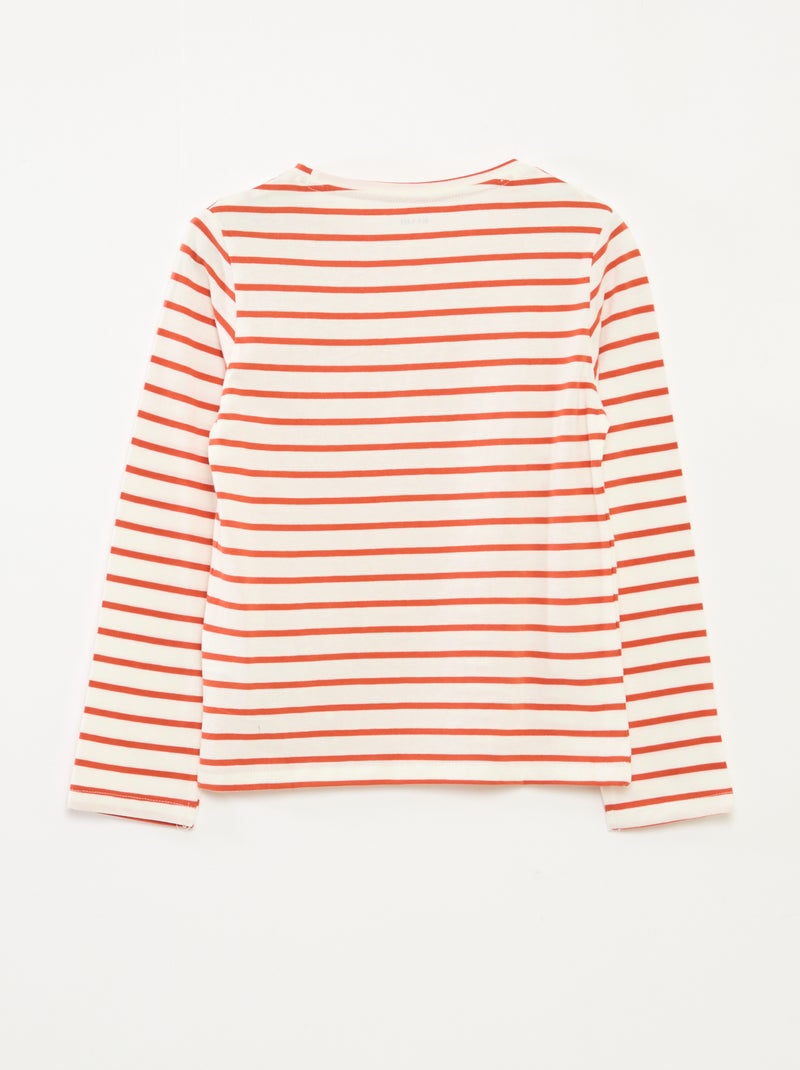 Camiseta de rayas de manga larga con cuello redondo Naranja - Kiabi