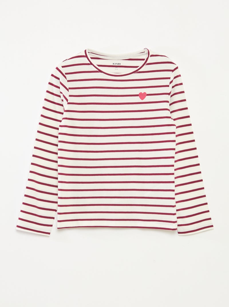 Camiseta de rayas de manga larga con cuello redondo Rojo - Kiabi