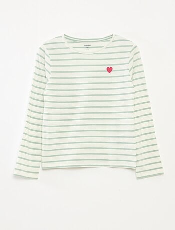 Camiseta de rayas de manga larga con cuello redondo