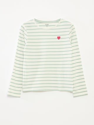 Camiseta de rayas de manga larga con cuello redondo