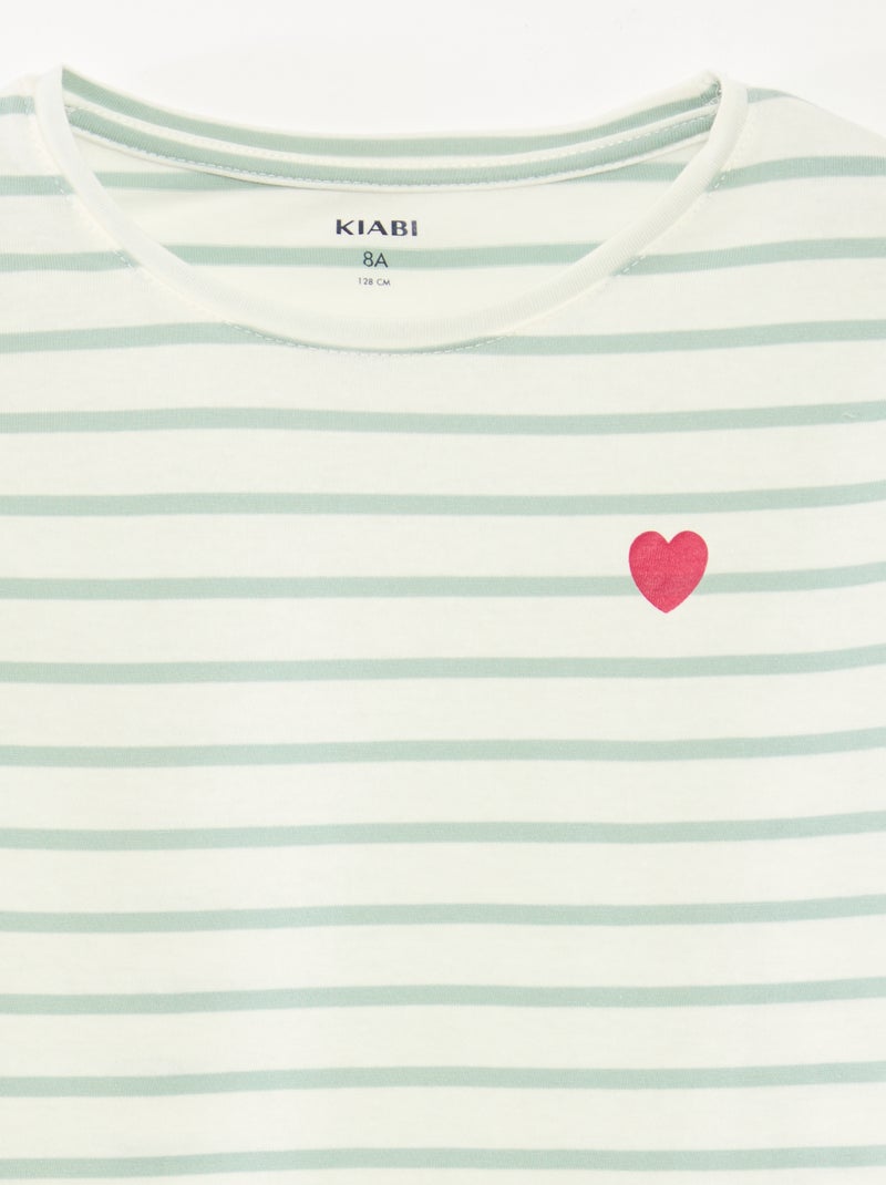 Camiseta de rayas de manga larga con cuello redondo Verde - Kiabi