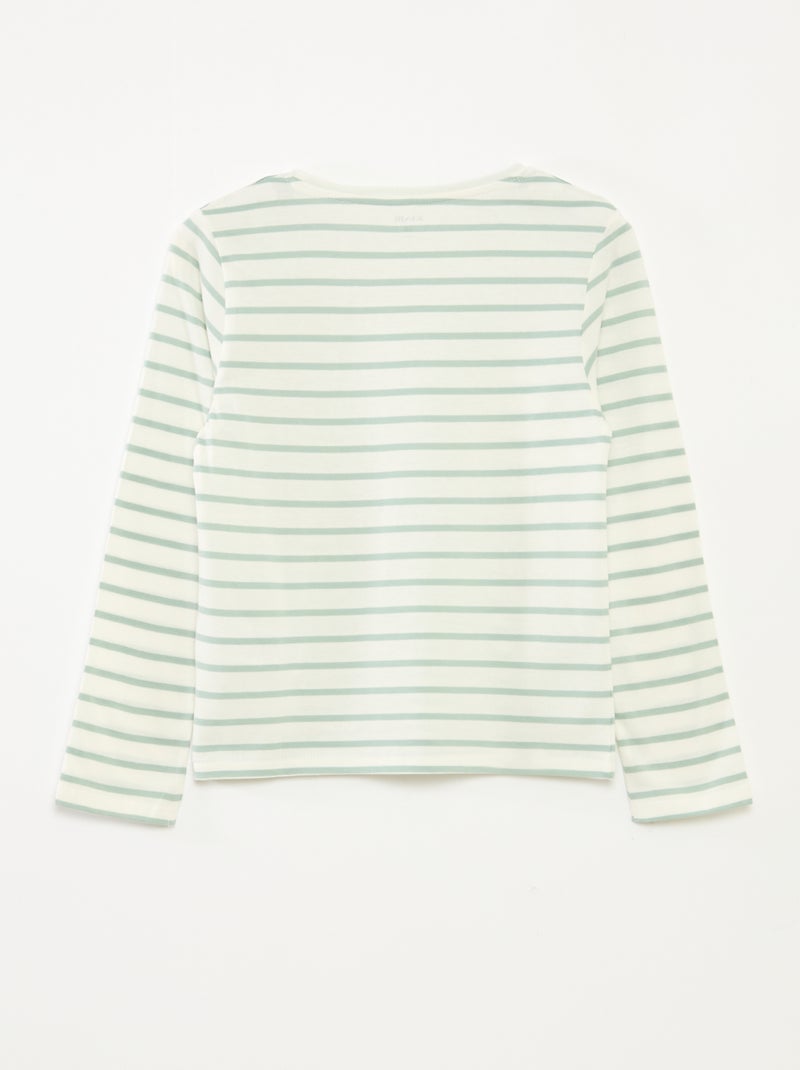 Camiseta de rayas de manga larga con cuello redondo Verde - Kiabi