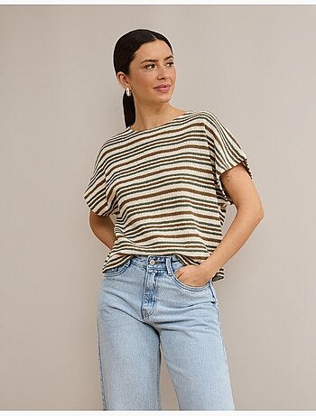Camiseta de rayas en punto rústico, mo fashion