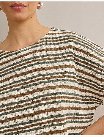 Camiseta de rayas en punto rústico, mo fashion