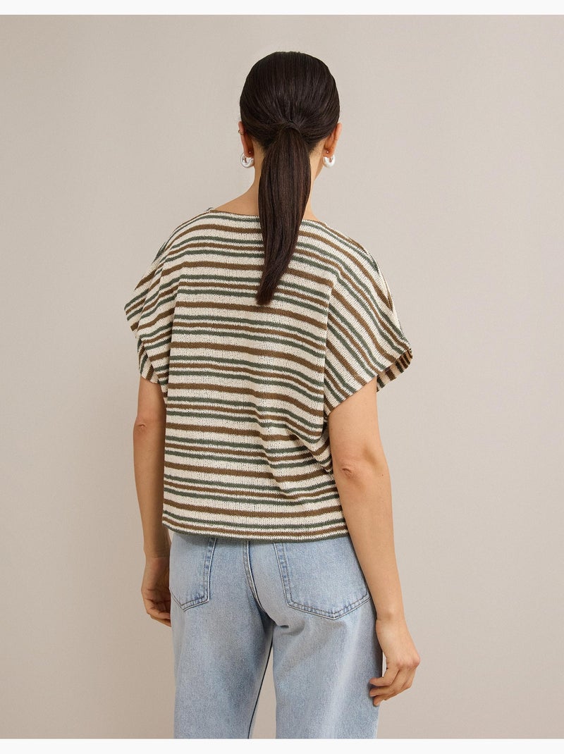 Camiseta de rayas en punto rústico, mo fashion Marrón - Kiabi