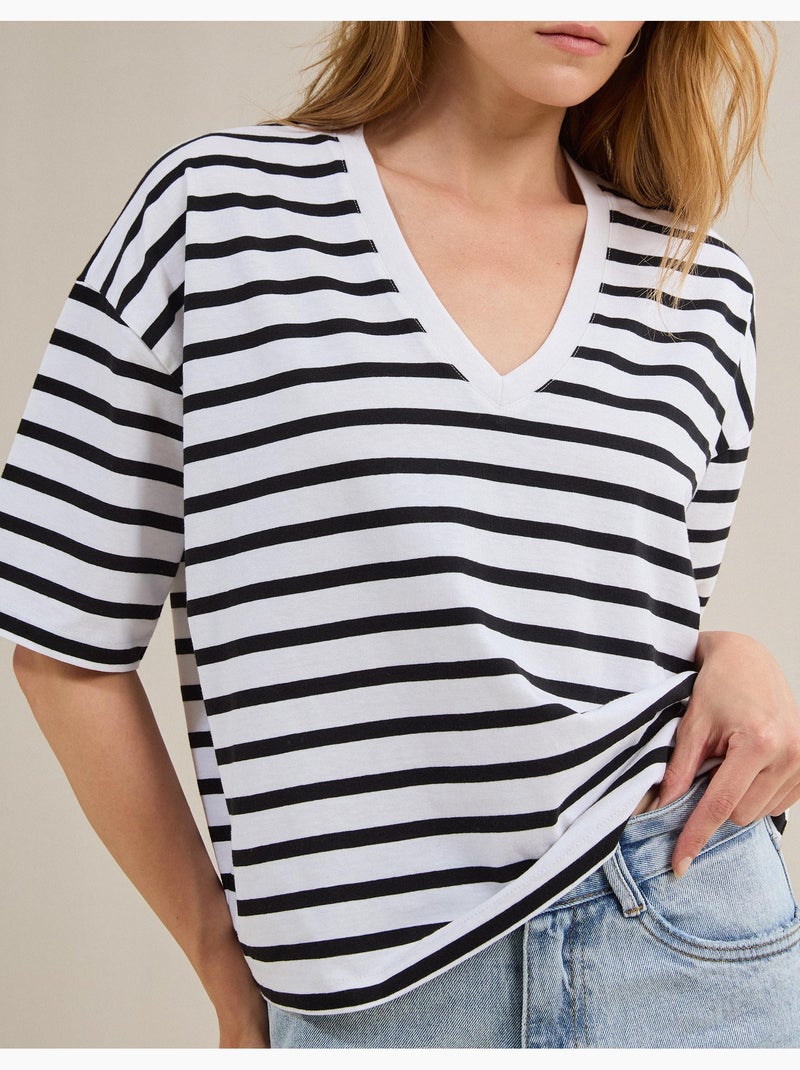 Camiseta de rayas, MO Fashion Negro - Kiabi