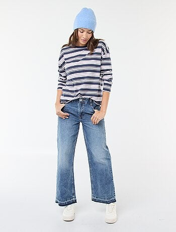 Camiseta de rayas tricolor de algodón