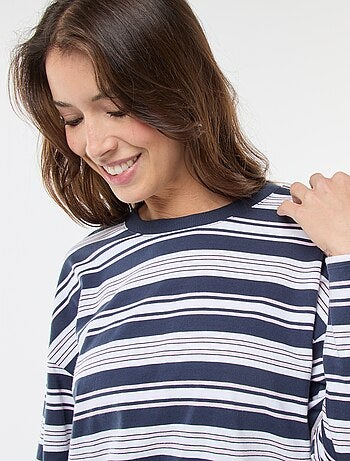 Camiseta de rayas tricolor de algodón