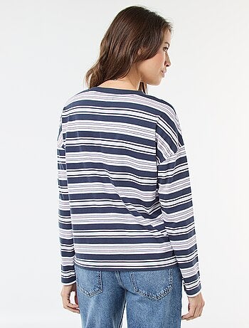 Camiseta de rayas tricolor de algodón