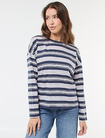 Camiseta de rayas tricolor de algodón