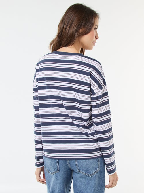 Camiseta de rayas tricolor de algodón - Kiabi