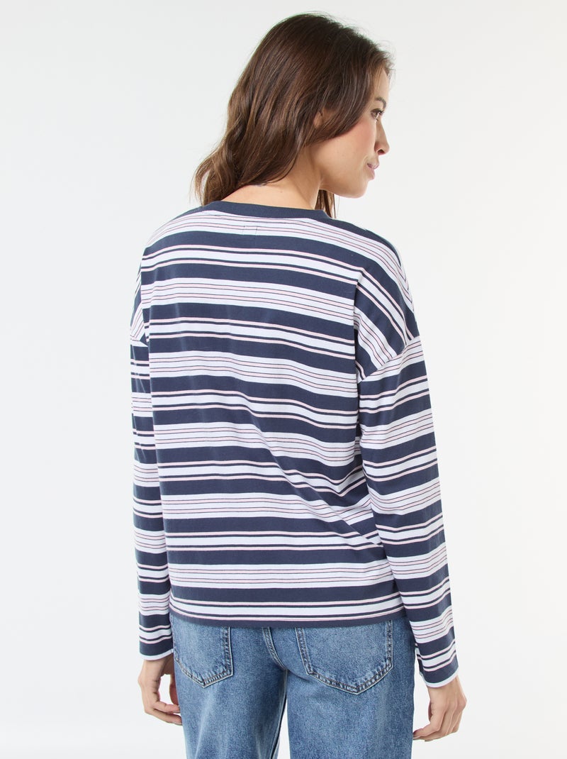 Camiseta de rayas tricolor de algodón Azul - Kiabi