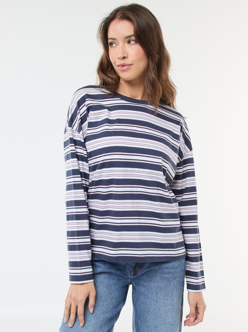Camiseta de rayas tricolor de algodón - Kiabi