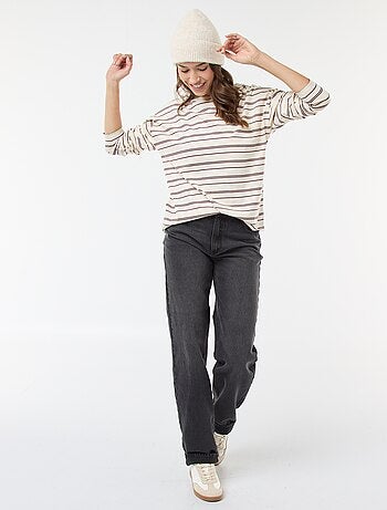 Camiseta de rayas tricolor de algodón