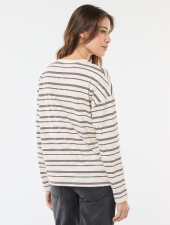 Camiseta de rayas tricolor de algodón