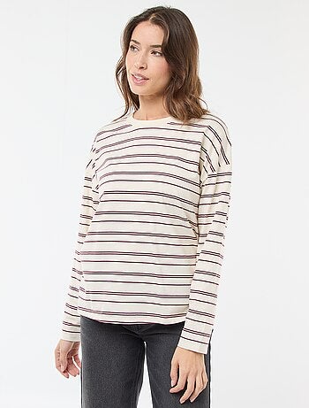 Camiseta de rayas tricolor de algodón