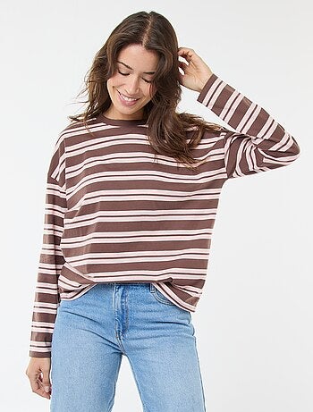 Camiseta de rayas tricolor de algodón