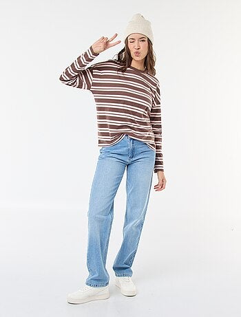 Camiseta de rayas tricolor de algodón