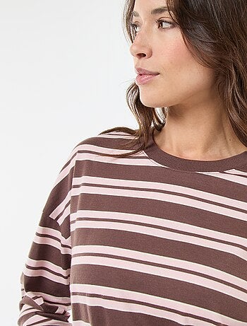 Camiseta de rayas tricolor de algodón