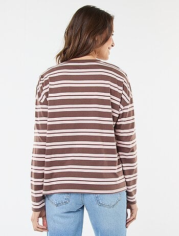 Camiseta de rayas tricolor de algodón