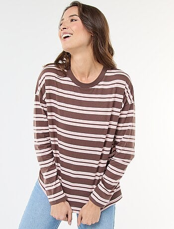 Camiseta de rayas tricolor de algodón