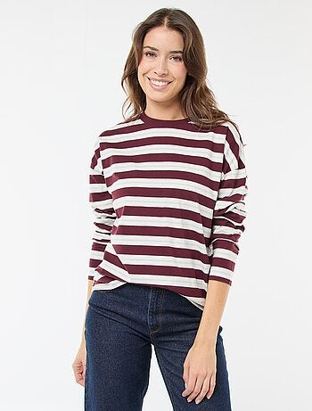 Camiseta de rayas tricolor de algodón