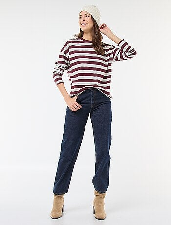 Camiseta de rayas tricolor de algodón