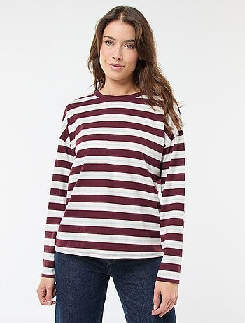 Camiseta de rayas tricolor de algodón