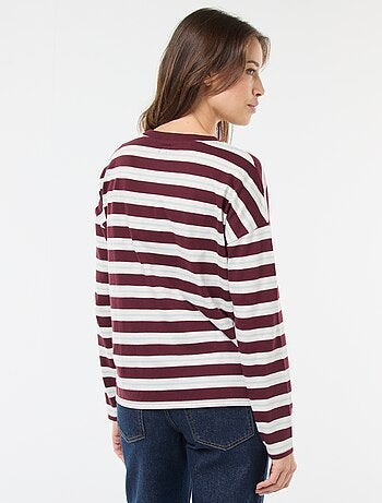 Camiseta de rayas tricolor de algodón