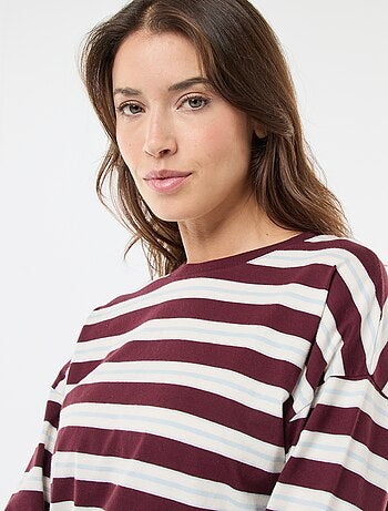 Camiseta de rayas tricolor de algodón