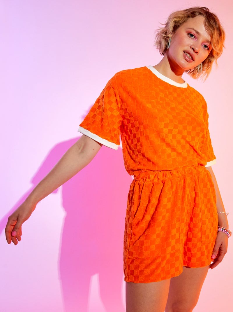 Camiseta de rizo con cuello redondo Naranja - Kiabi
