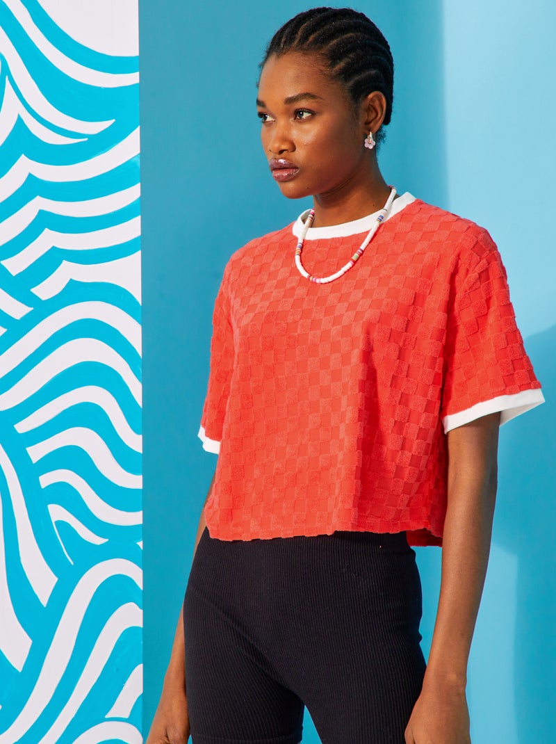 Camiseta de rizo con cuello redondo Rojo - Kiabi