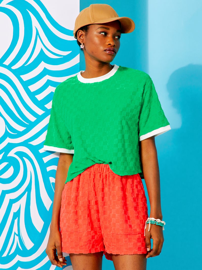 Camiseta de rizo con cuello redondo VERDE - Kiabi