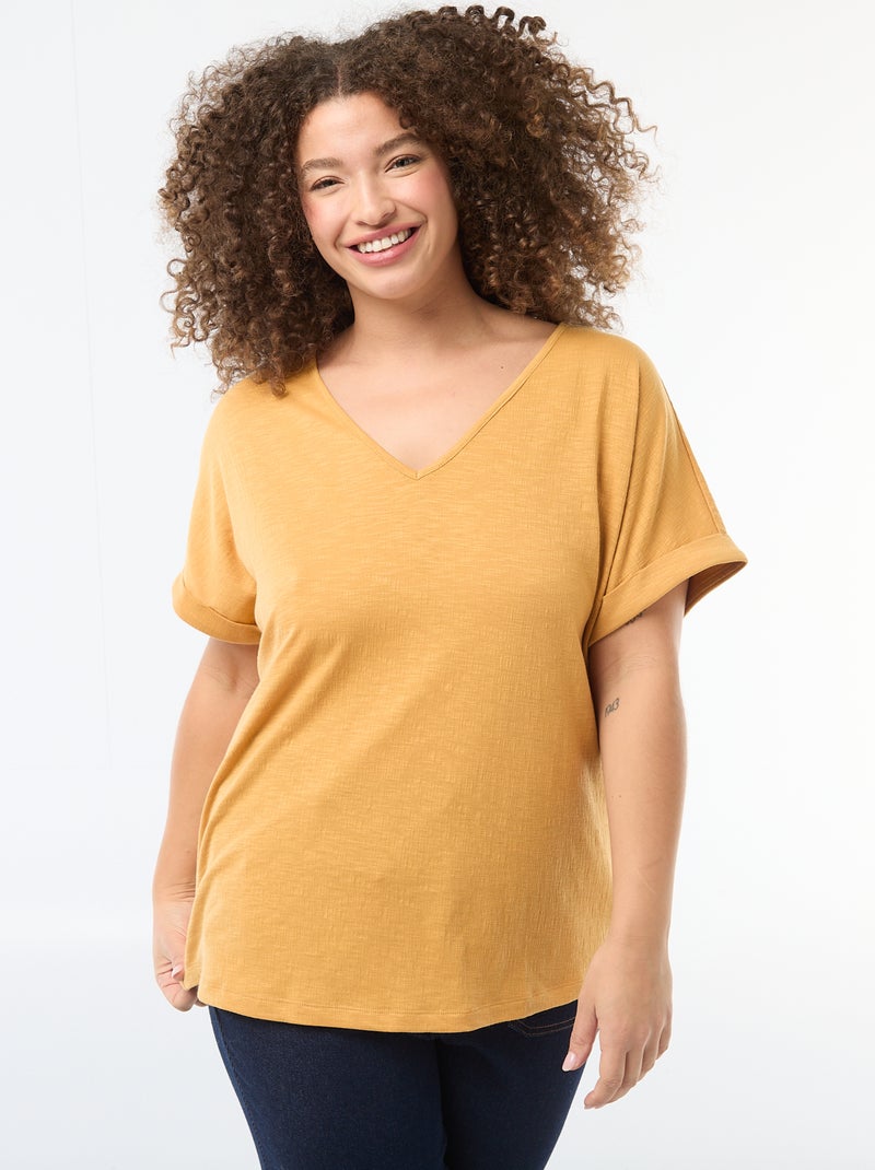 Camiseta de tejido crepé Beige - Kiabi