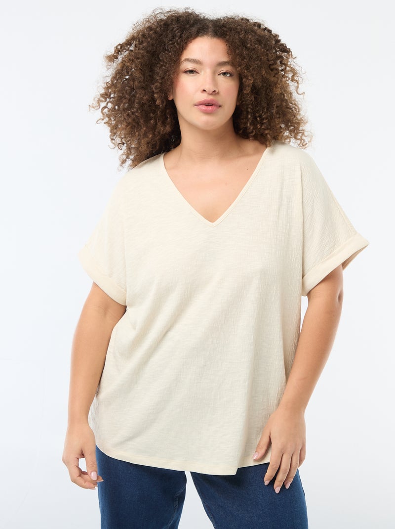 Camiseta de tejido crepé Beige - Kiabi