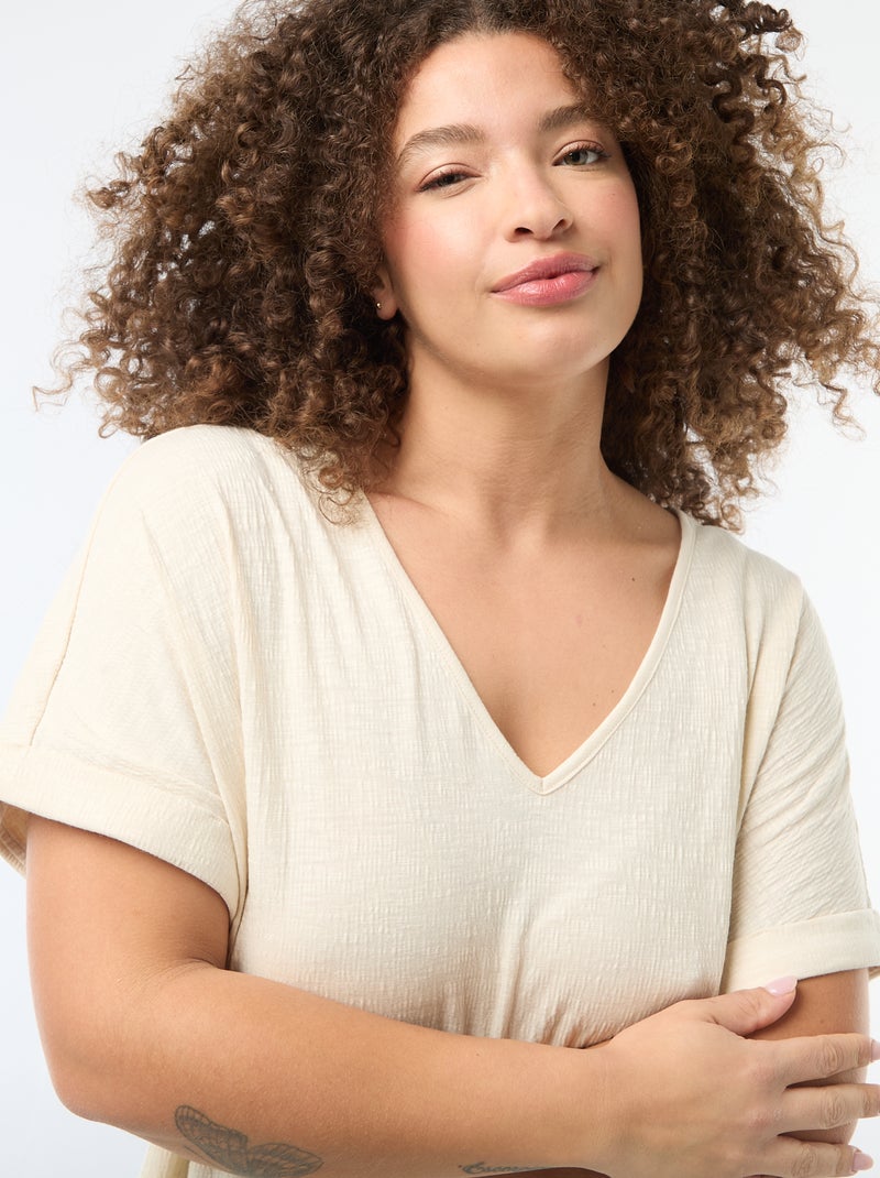 Camiseta de tejido crepé Beige - Kiabi