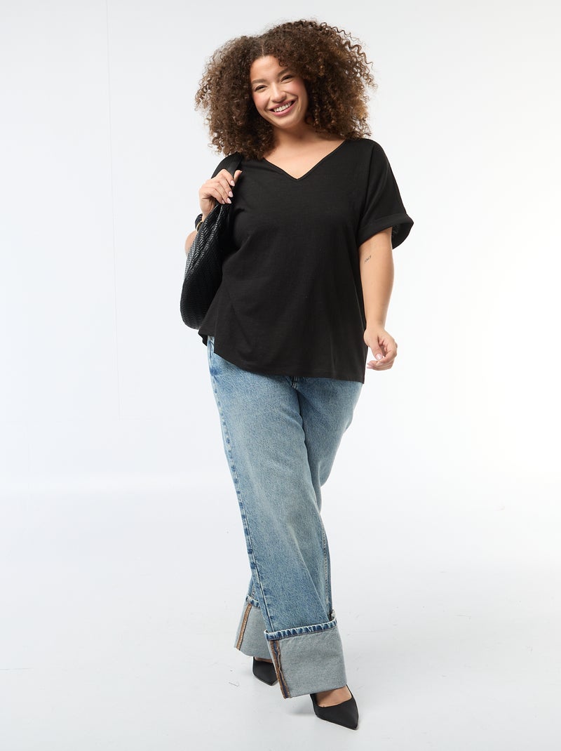 Camiseta de tejido crepé Negro - Kiabi