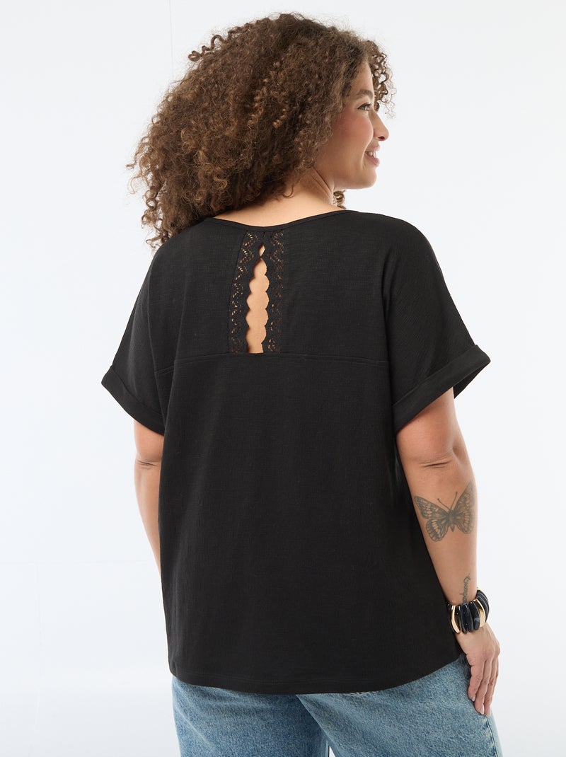 Camiseta de tejido crepé Negro - Kiabi